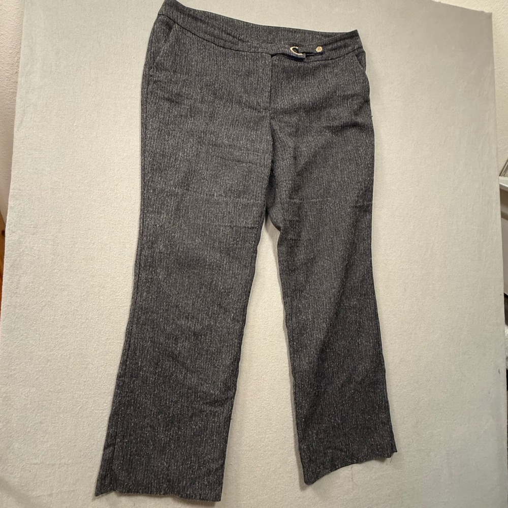 Anne Klein Tweed Gold Tone Hardware Charcoal Trousers‎ Slacks Pants Women 14